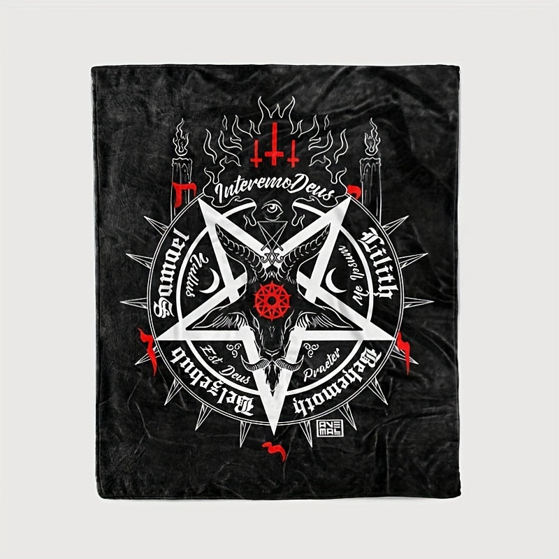 1pc, sheep Head Satan Printed Flannel Blanket, Soft Casual Warm Blanket, Multi-purpose Office Throw Blanket, Outdoor Camping Travel Blanket Multi-purpose Gift Blanket for All Season Lootquake LLC