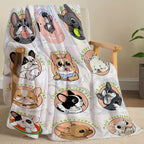 1pc Cute French Bulldog Gentle Blanket Soft Cozy Throw Blanket Nap Blanket Travel Couch Bed Office Home Decor, Gift Blanket, Available All Seasons