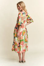 New Summer Floral V-Neck Puff Sleeve Midi Dress For Women – Feminine, Charming, Elegant, Eye-Catching, Perfect for Any Occasion