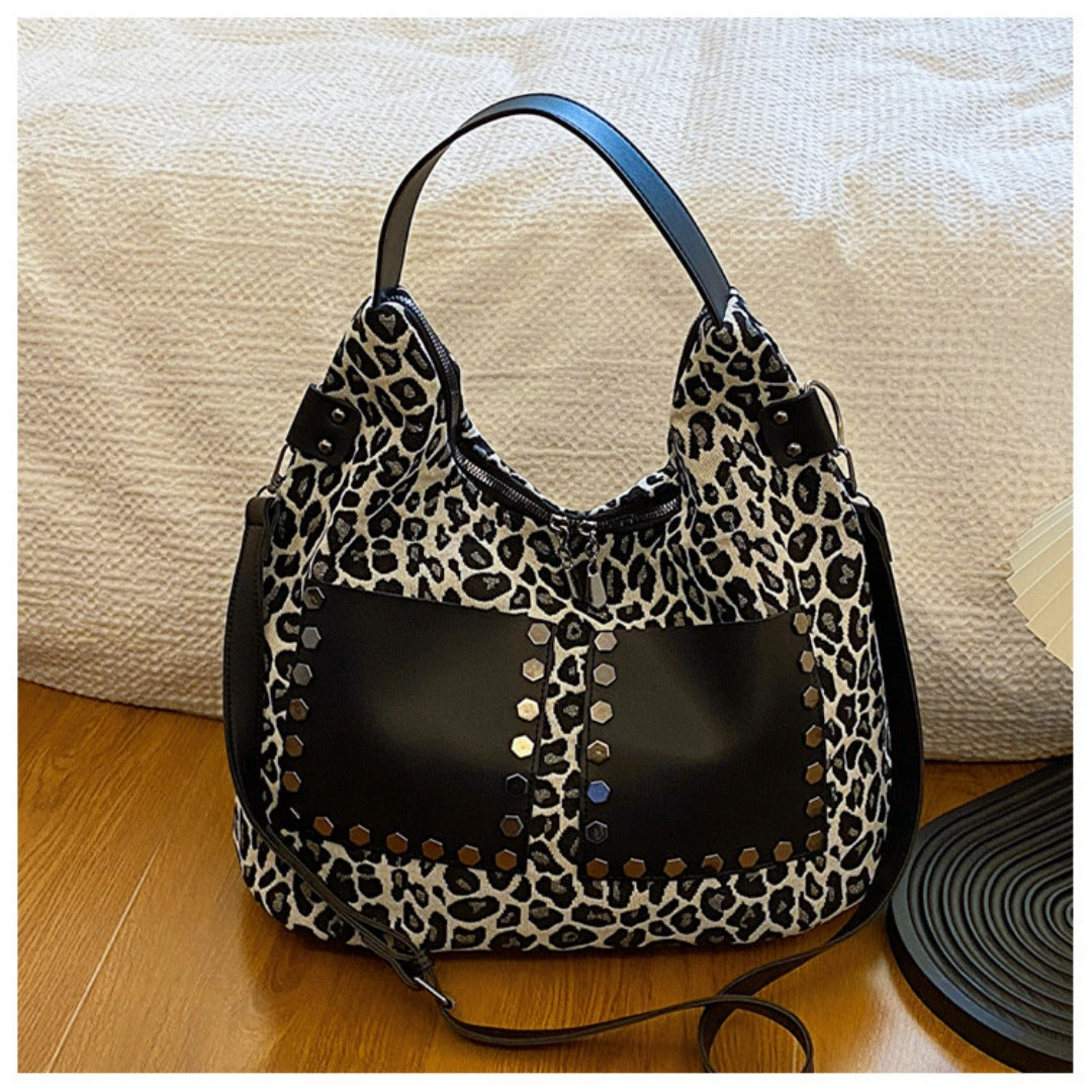 Ladies leopard print large capacity tote bag, vintage hobo bag casual, shoulder bag with crossbody strap, bag underarm bag women - SJB-DIAMOND ELITES