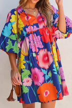 Modern Floral Print Tie Neck Dress Elegant & Timeless Colorful Dress