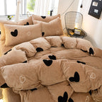 Flannel Bed Sheet Cover, Quilt Cover, Pillowcase And Bedding Set Of 4 Pi-Mart