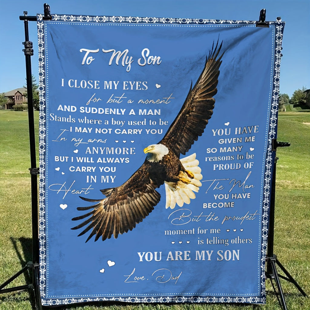 1pc To My Son Eagle Blanket Creative Text Letter To Son Eagle Pattern Soft Blanket Flannel Blanket For Sofa Bed Lootquake LLC