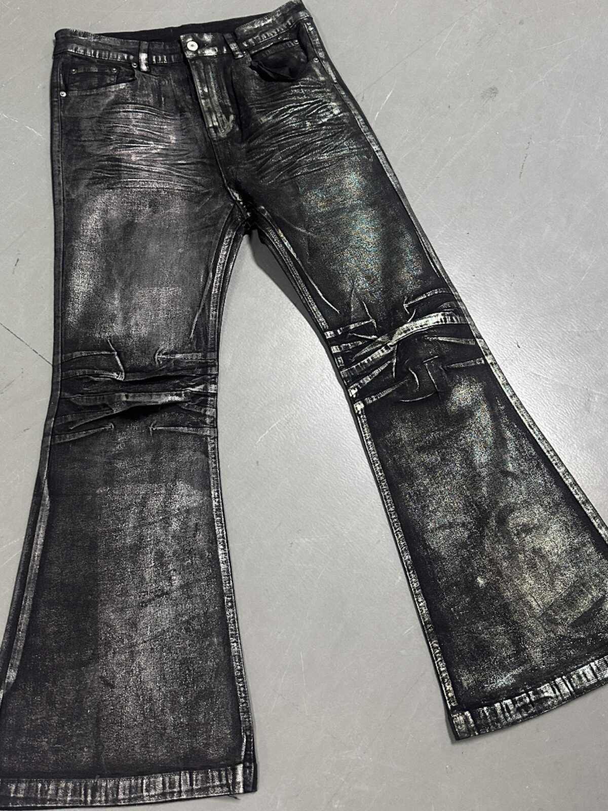 Two-color Bronzing Brush Wax Wash Distressed Micro-elastic Horn Jeans For Men Lootquake LLC