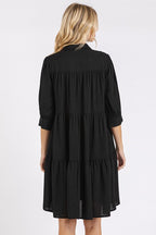 Button Detail Collared Neck Tiered Shirt Dress For Women – Classic Elegant, Fluttering, Chic, and Versatile For Any Occasion Stevvex