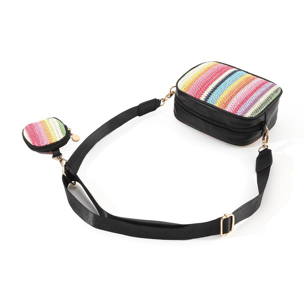 Casual versatile woven shoulder crossbody bag, small crossbody purse 2 in 1, simple portable cosmetic storage bag - SJB-DIAMOND ELITES