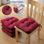 Chair Cushions for Dining Chairs Set of 4, Indoor Kitchen Chair Cushions with Ties and Non Slip Backing, Tufted Memory Foam Seat Cushions, Chair Pads 4 Pack, 15.5" X 15.5" X 4", Red Lootquake LLC