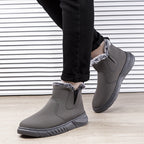 Winter Snow Boots Men V Cutout Shoes With Plush Ankle Boots Pi-Mart