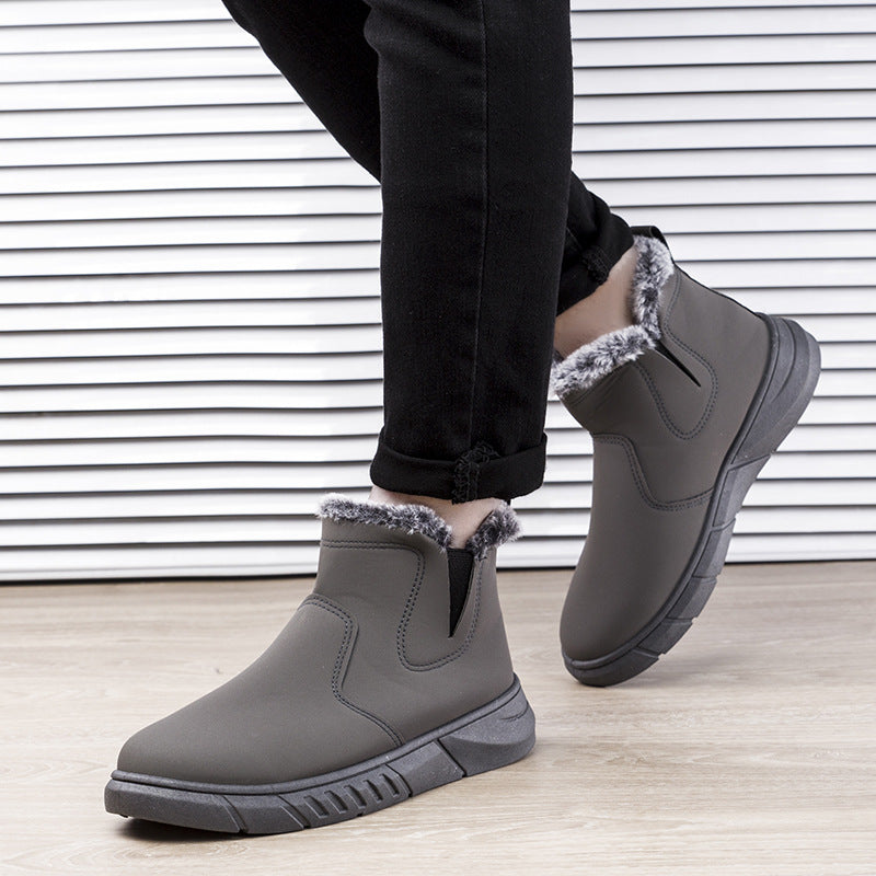 Winter Snow Boots Men V Cutout Shoes With Plush Ankle Boots Pi-Mart