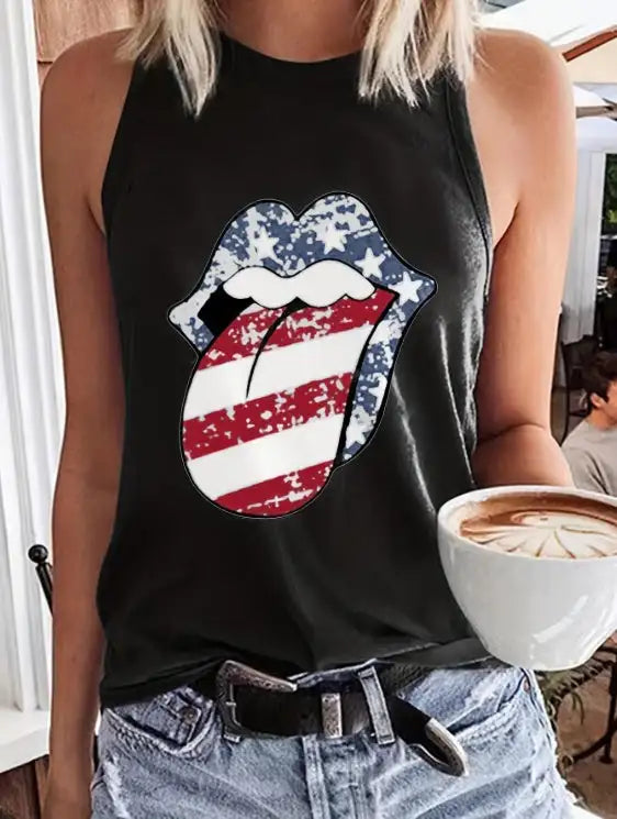 Ladies' Solid Color Lip Print Fashionable Off Shoulder Versatile Vest - SJB-DIAMOND ELITES