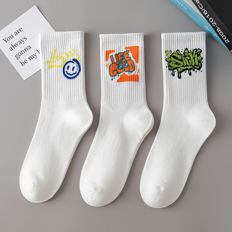 3/6/8/10/12 Pairs Of Medium Length Socks With Graffiti And Spray Painting For Personalized Fashion, Comfort, And Durability Lootquake LLC