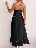 Vintage Ruffled Hem Midi Dress With Tied And Ruched Detail Elegant Feminine Girls Dress