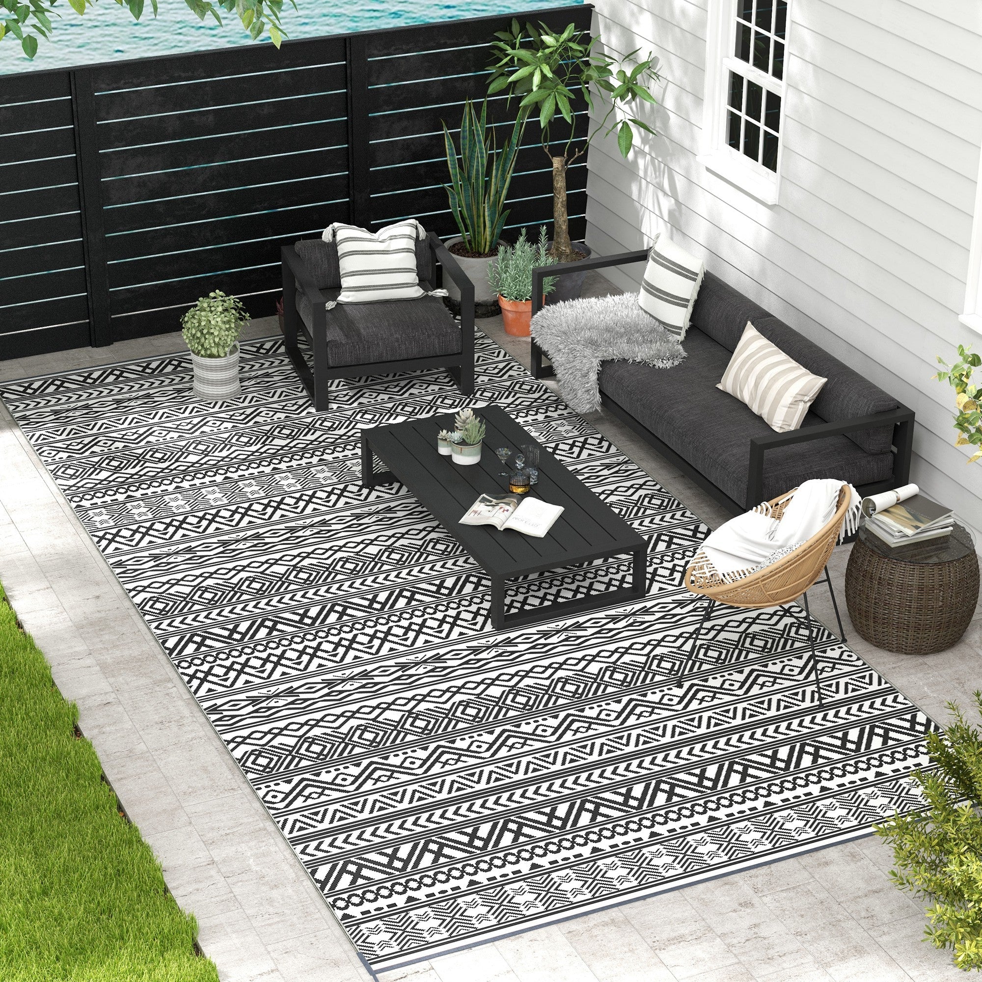 Reversible Outdoor Rug Carpet RV Camping Rugs with Carry Bag Pi-Mart