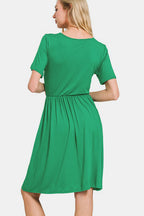 Surplice Short Sleeve Brushed DTY Dress – Elegant, Chic Surplice Neckline, Soft Brushed Fabric, Perfect for Day-to-Night Wear Stevvex