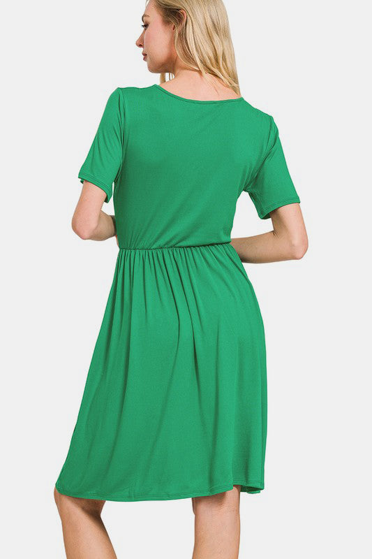 Surplice Short Sleeve Brushed DTY Dress – Elegant, Chic Surplice Neckline, Soft Brushed Fabric, Perfect for Day-to-Night Wear Stevvex