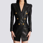 Women's PU Leather Blazer Dress 2025 - Slim Fit Office Suit, Minimalist Chic Work Attire Purplish Diva