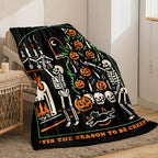 1pc Halloween Blanket Pumpkin Skull Throw Blanket Flannel Fleece Blanket For Women, Men, Fuzzy Plush Lightweight Blanket For Bedroom Couch Sofa Black Lootquake LLC