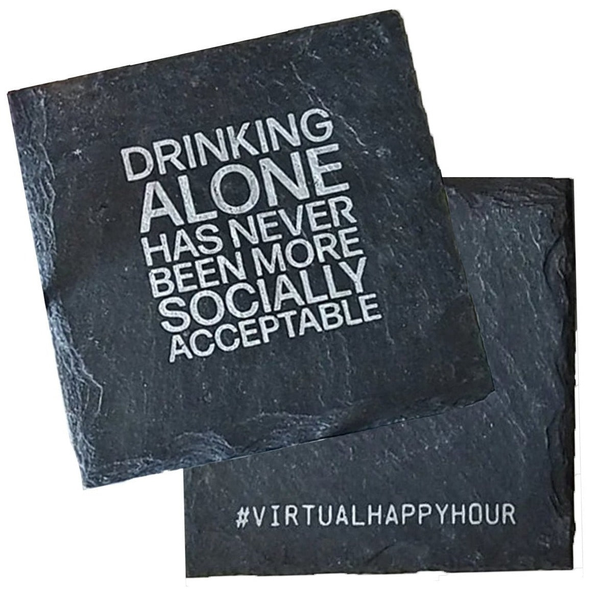 Drinking Alone Slate Coaster Premium Artisan Natural USA Slate Coaster With Cork Feet BandsCo Straps