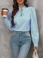 Striped Tie Neck Long Sleeve Blouse – Femstylo - SJB-DIAMOND ELITES