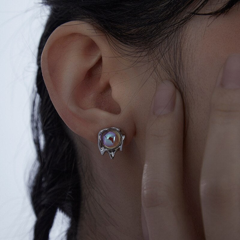 Moonstone Lava Stud Earrings Pi-Mart