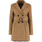 De La Creme - Womens Camel Textured Short Belted Coat
