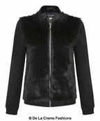 De La Creme - Womens Faux Fur Zip-Thru Varsity Bomber Jacket