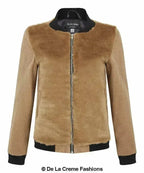 De La Creme - Womens Faux Fur Zip-Thru Varsity Bomber Jacket