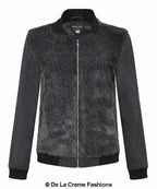 De La Creme - Womens Faux Fur Zip-Thru Varsity Bomber Jacket