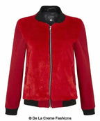 De La Creme - Womens Faux Fur Zip-Thru Varsity Bomber Jacket