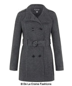 De La Creme - Womens Military Style Wool Belted Coat