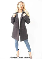 Womens Wool Feel Double Breasted Hooded Coat