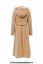 Wool Blend Faux Fur Trim Hooded Long Coat