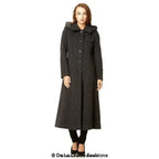 Wool Blend Faux Fur Trim Hooded Long Coat