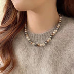 Womens Mixed-Color Glass Pearl Necklace Jewelry Pi-Mart