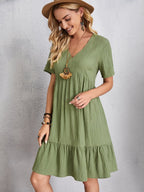 Classic Full Size V-Neck Short Sleeve Dress Casual & Comfortable Dress for Women Stevvex