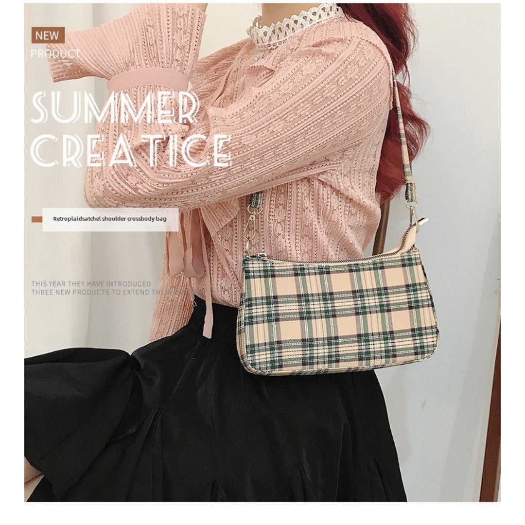 Summer simple orange plaid bag crescent small baguette bag hobo shoulder purse - SJB-DIAMOND ELITES