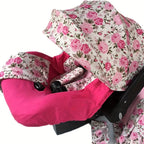 9pcs/set, Soft Breathable Cartoon Pattern Car Seat Cover Set, Including Car Seat Cover, Canopy, Headrest, Blanket, 2 Seat Belt Cushion Covers, Armrest Cushion Cover, Hat And Multi-Purpose Nursing Cover, Car Seat Not Included