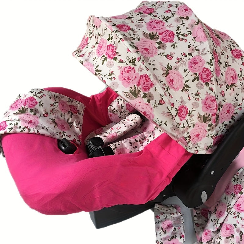 9pcs/set, Soft Breathable Cartoon Pattern Car Seat Cover Set, Including Car Seat Cover, Canopy, Headrest, Blanket, 2 Seat Belt Cushion Covers, Armrest Cushion Cover, Hat And Multi-Purpose Nursing Cover, Car Seat Not Included