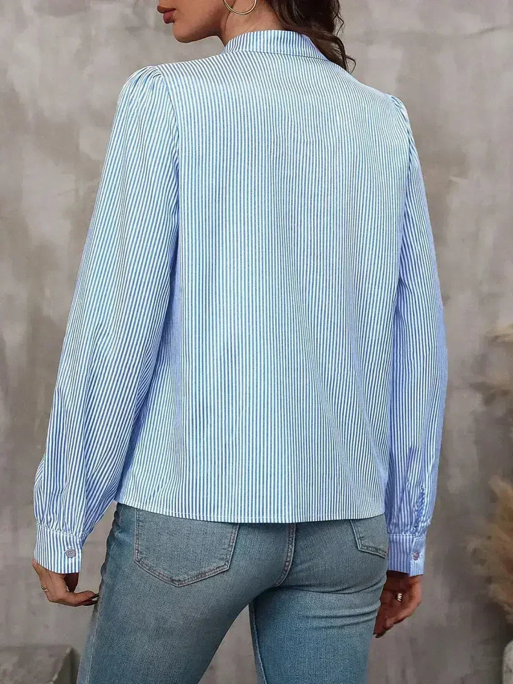 Striped Tie Neck Long Sleeve Blouse – Femstylo - SJB-DIAMOND ELITES