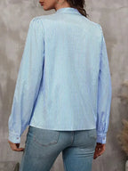 Striped Tie Neck Long Sleeve Blouse – Femstylo - SJB-DIAMOND ELITES