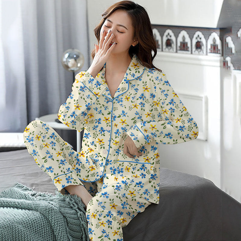 Elegant Women's Autumn And Winter Cotton-like Long Pajamas Two-piece Set Pi-Mart