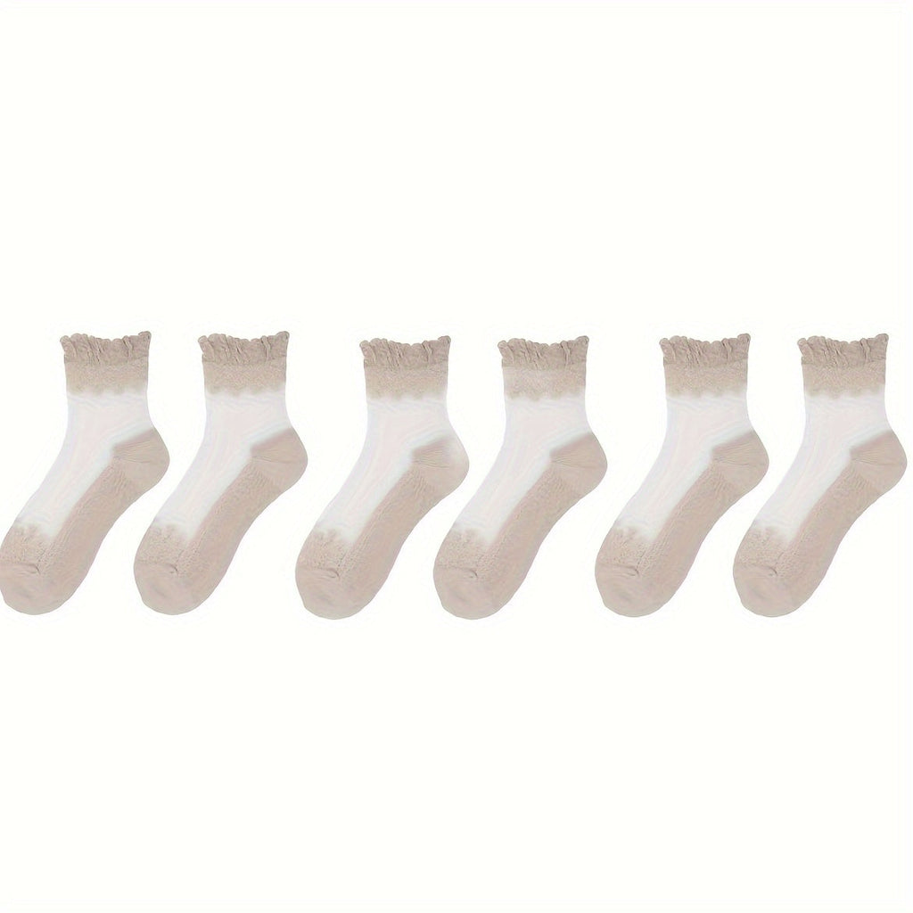 6 Pairs Soft & Breathable Lace Patchwork Crew Socks - Women's Calf Socks with Comfortable Stockings & Hosiery for Everyday Wear Lootquake LLC