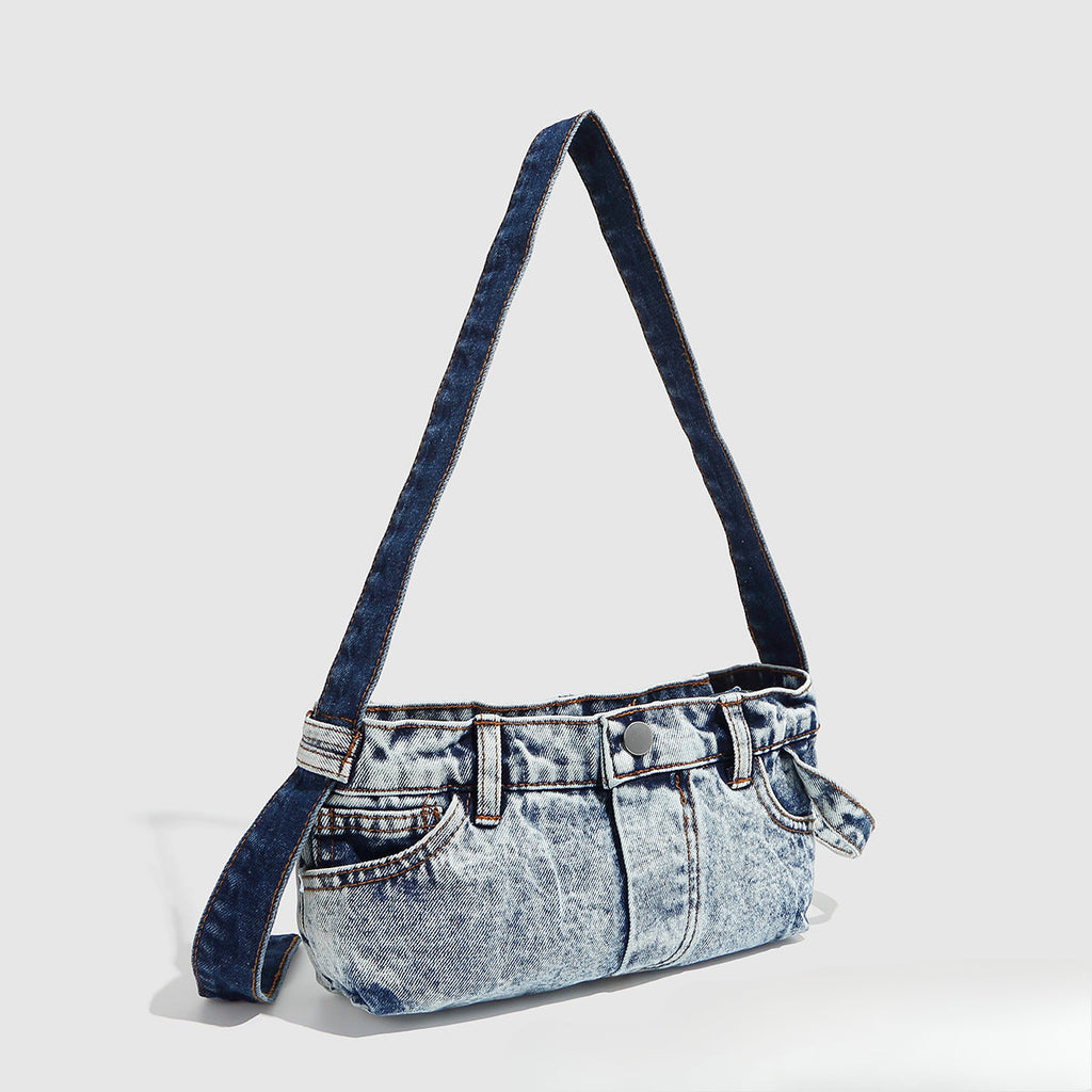Small shoulder purse denim women's retro summer shoulder bag blue patchwork shoulder hobo handbag - SJB-DIAMOND ELITES