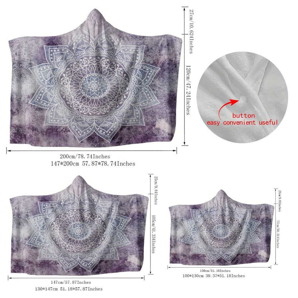 1pc Boho Mandala Patterns Hooded Blanket Thick Nap Wearable Blanket Magic Blanket Hooded Cape Cozy Warm Soft Blanket For Sofa Office Bed And Travelling