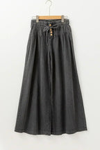 Carbon Grey Mineral Wash Button High Waist Wide Leg Jeans