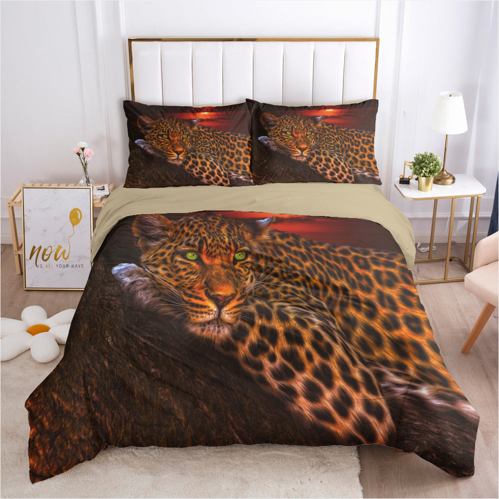 Three-piece Bed Leopard Duvet Cover Thickened Pi-Mart