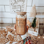 Deck The Halls 17oz Glass Tumbler With Bamboo Lid, Stainless Straws and Cleaner BandsCo Straps