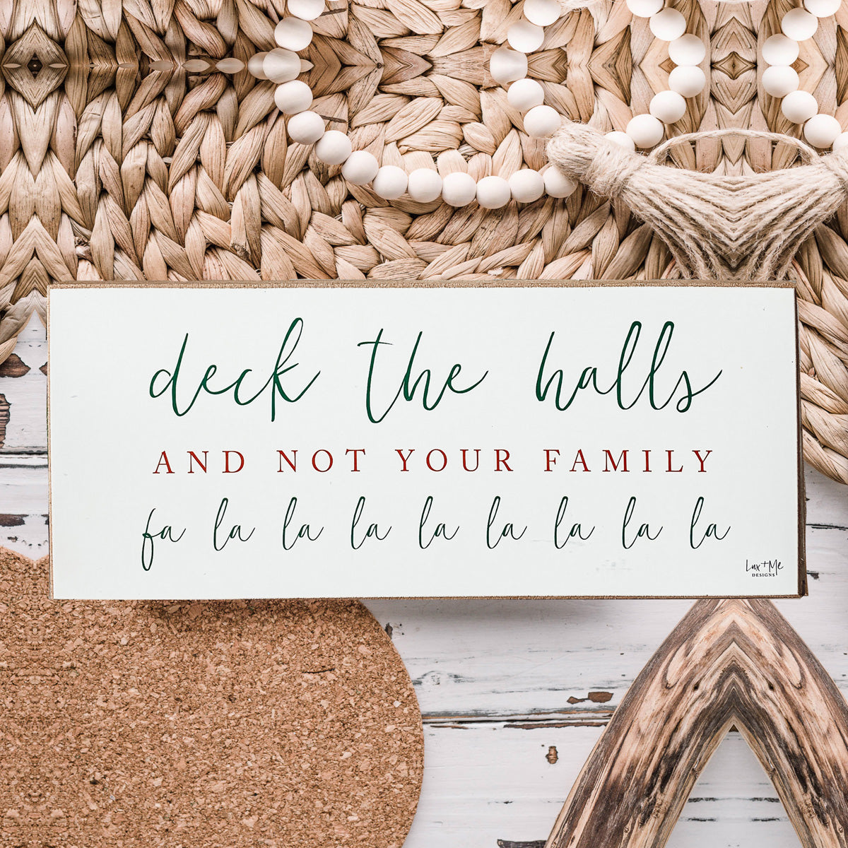 Deck The Halls Funny Christmas Wood Sign Handmade Tabletop Mantel Shelf Decor 10x4x1 Red Green BandsCo Straps