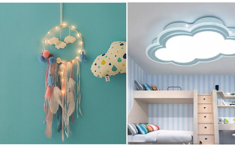 Decoration Home Dream Catchers Hanging Wall Decor Art Pendant Handmade Traditional White Cloud Dream Catcher With Led String Lights Wall Hanging Kids Room Decor Nursery Wall Art Ornament Decor Craft Gift Cute Wind Chimes National Feather Kids Girls Stevvex
