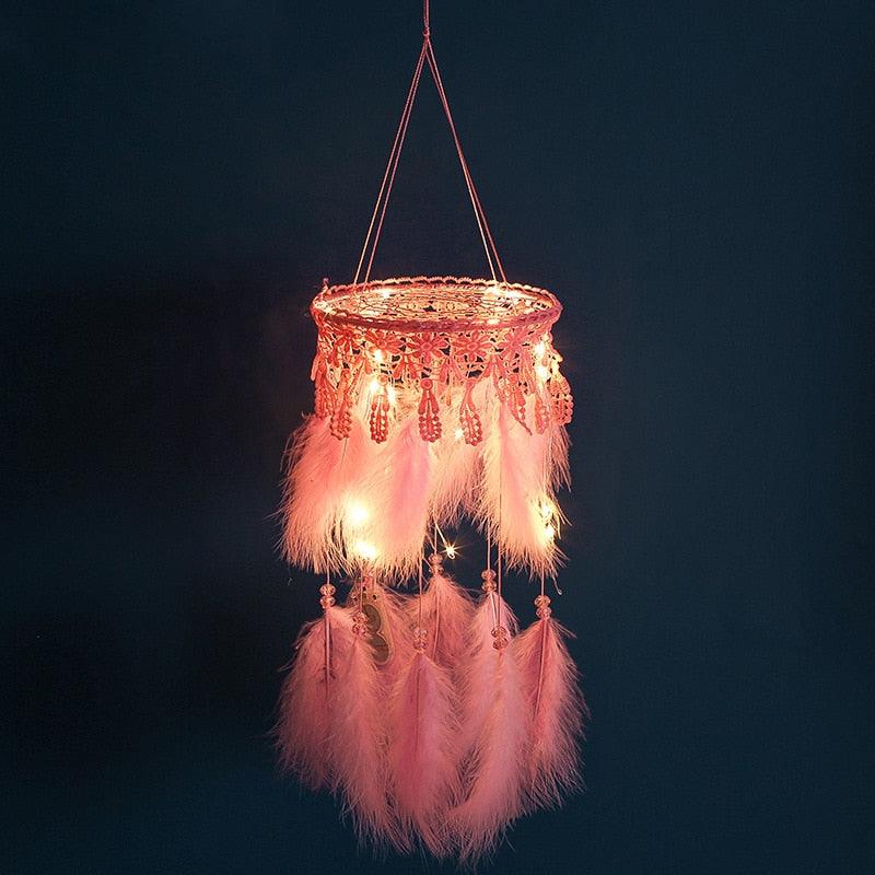 Decoration Home Dream Catchers Hanging Wall Decor Art Pendant Handmade Traditional White Cloud Dream Catcher With Led String Lights Wall Hanging Kids Room Decor Nursery Wall Art Ornament Decor Craft Gift Cute Wind Chimes National Feather Kids Girls Stevvex